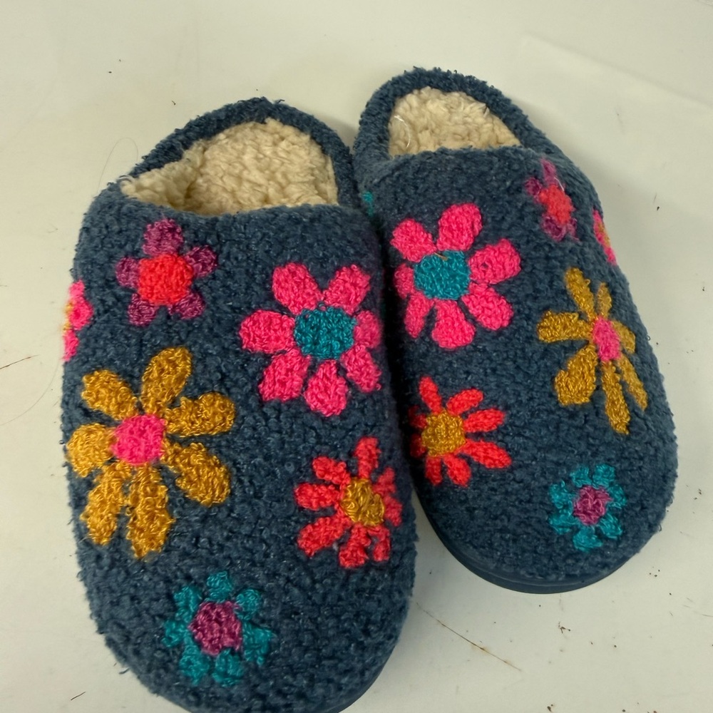 Floral house Slippers - Blue with Multicolor Flowers